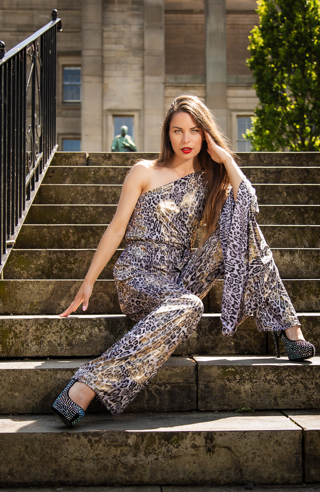 Gilded Glimmer Gold Leopard Jumpsuit