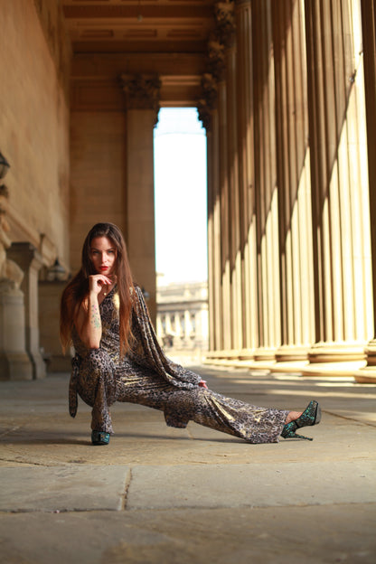 Gilded Glimmer Gold Leopard Jumpsuit